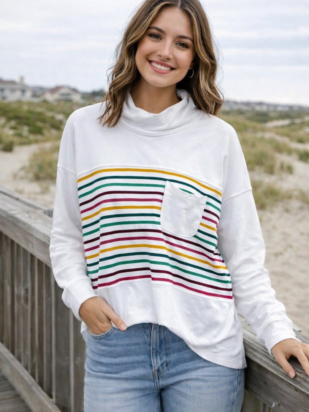 Croft & Barrow White Striped Long Sleeve Top
